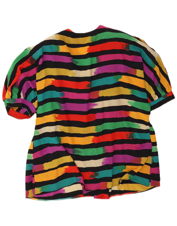 Vintage mujer manga corta camisa blusa Reino Unido 20 2XL rayas multicolores