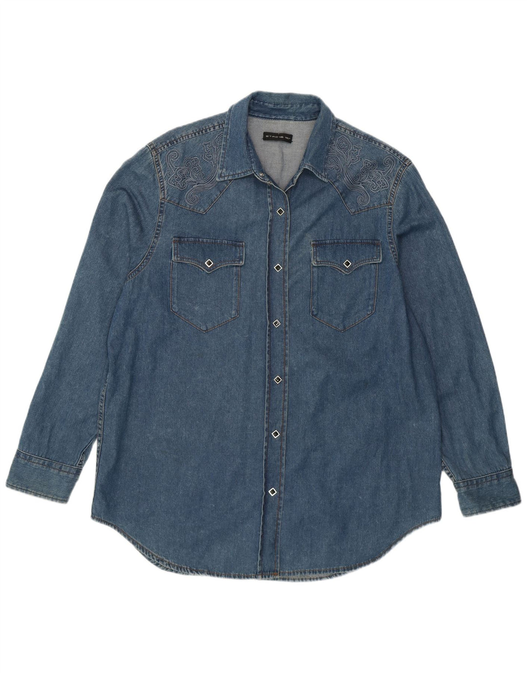 Camisa Vaquera Extragrande IT 46 Large De Algodón Floral Azul | Etro Mujer