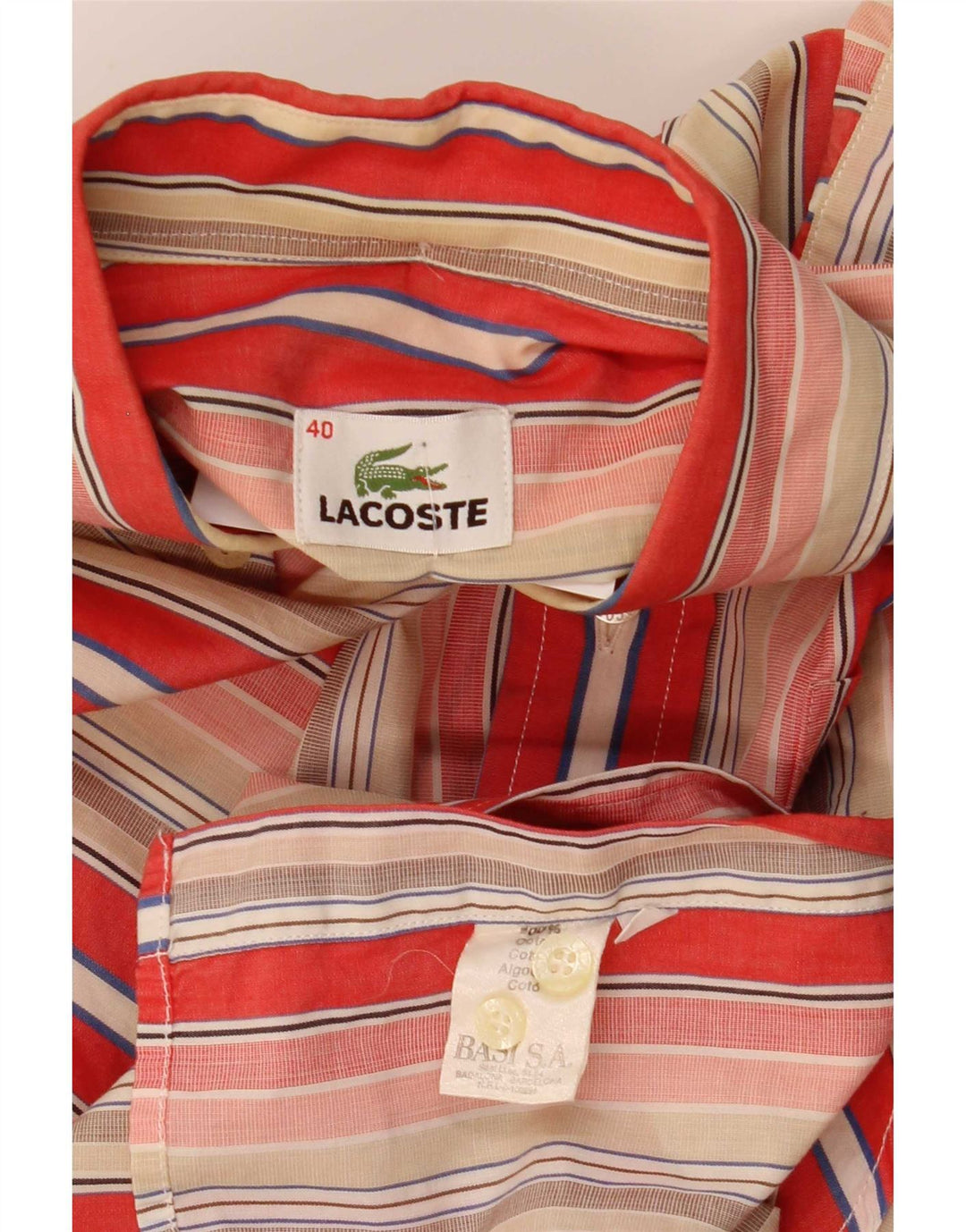 Camisa Lacoste Hombre Manga Corta Talla 40 Mediana Algodón Rayas Multicolor