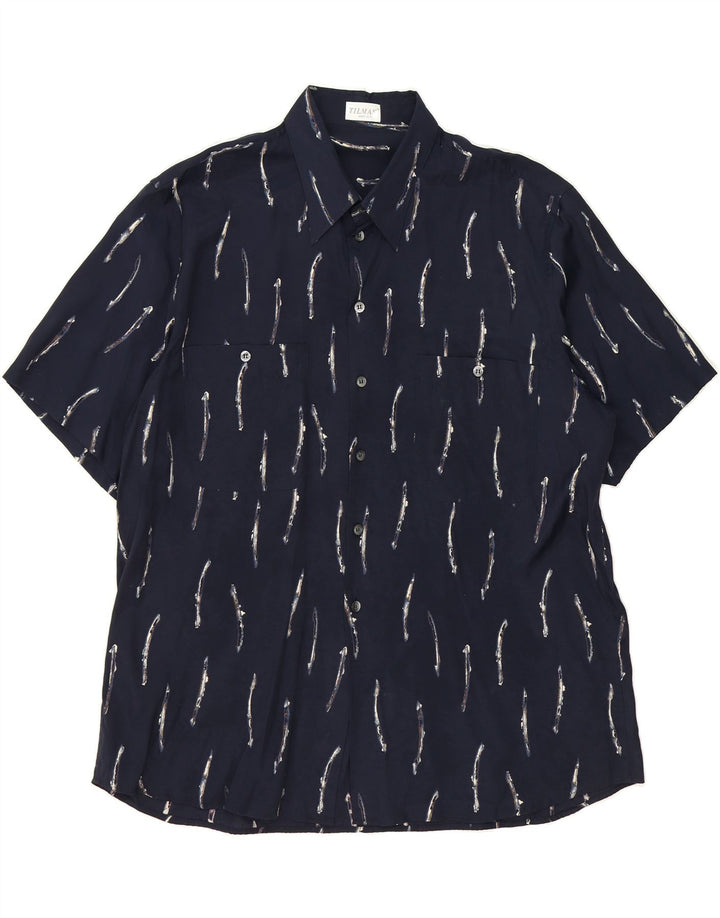 TILMAS Mens Abstract Pattern Short Sleeve Shirt 2XL Navy Blue Vintage Tilmas and Second-Hand Tilmas from Messina Hembry 