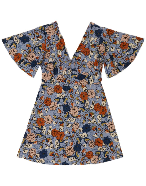 Zara Vestido Batwing A-Line para Mujer UK 42 Azul Medio Floral