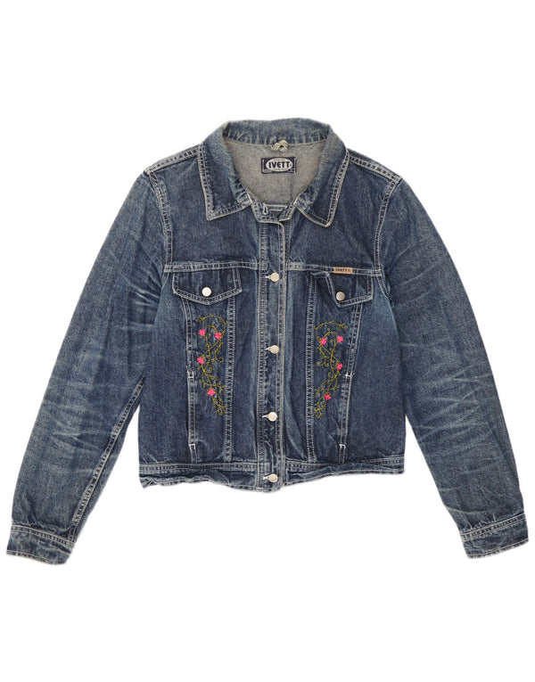 Vintage mujer chaqueta de mezclilla Reino Unido 14 grande azul floral