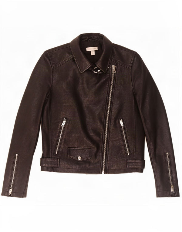 Topshop Chaqueta motera de piel sintética para mujer UK 8 Small Poliéster negro