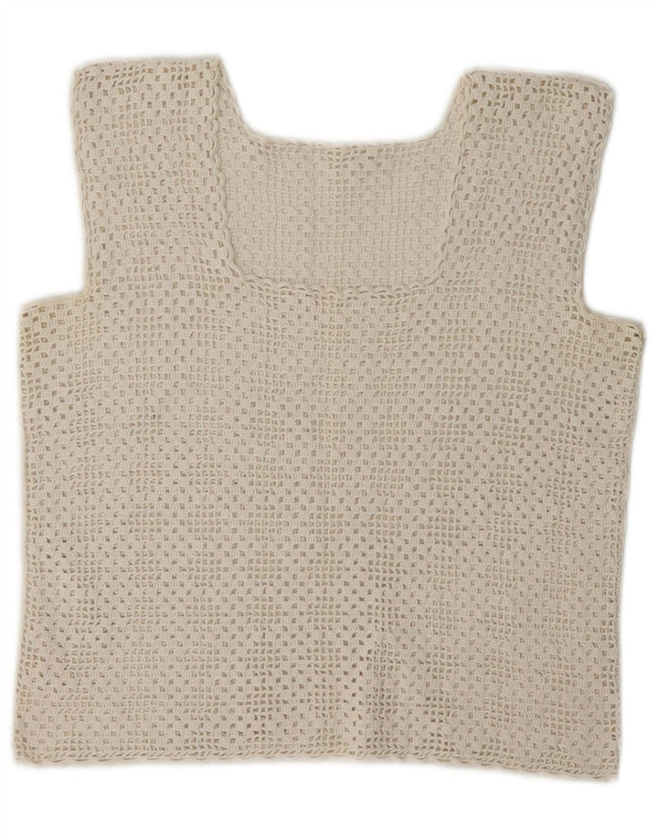 Vintage mujer crochet crop top Reino Unido 8 pequeño blanco