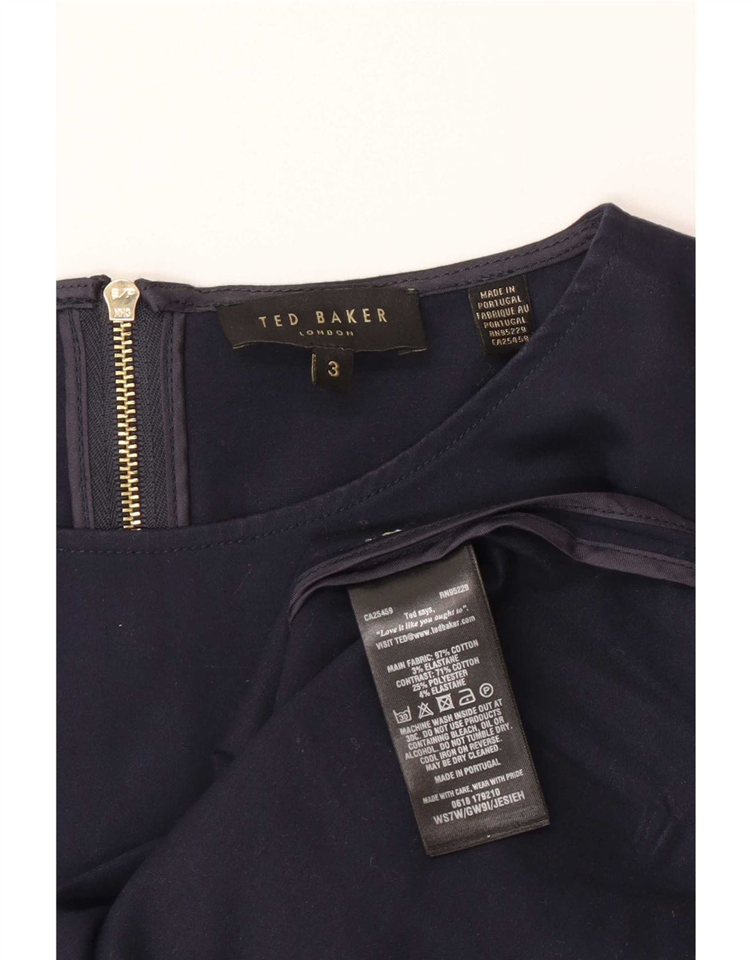 Ted Baker Blusa de manga 3/4 para mujer talla 3 mediana azul marino a rayas