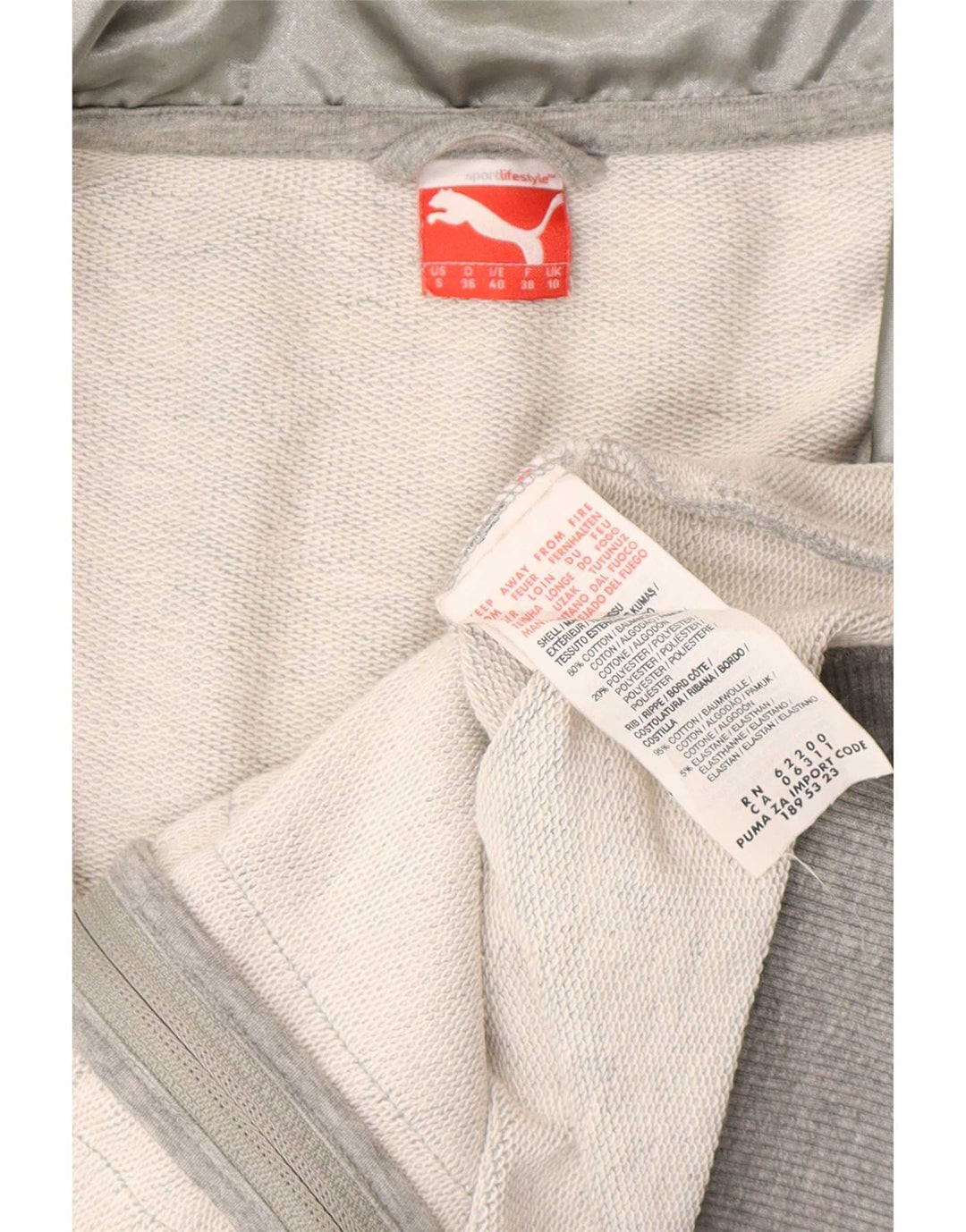 Puma Mujer Chándal Top Chaqueta UK 10 Pequeño Gris Moteado Algodón