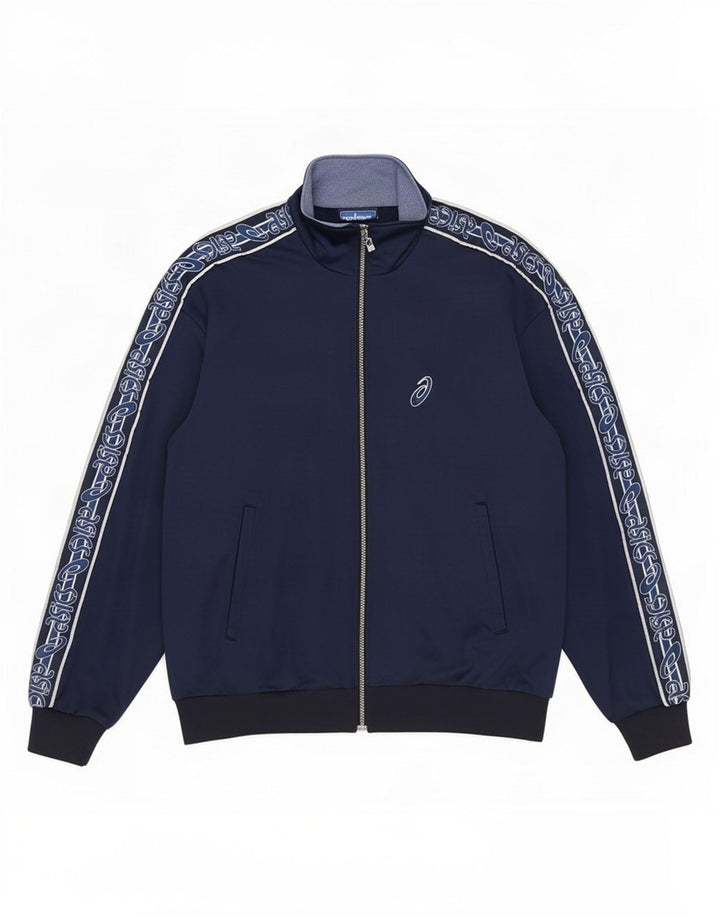 Asics Hombre Graphic Chándal Top Chaqueta Grande Azul Marino Colorblock