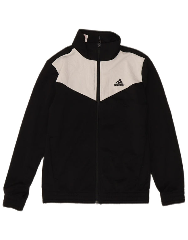 Adidas Boys Tracksuit Top Jacket 8-9 Years Black Colourblock Polyester
