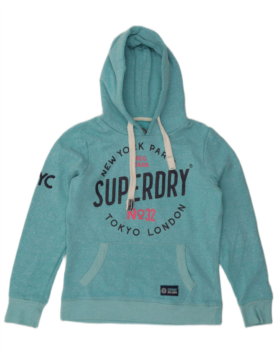 SUPERDRY Jersey con capucha y gráfico London para mujer Reino Unido 10 Small Blue Moteado