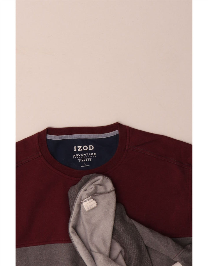 IZOD Mens Sweatshirt Jumper Large Grey Colourblock Cotton Vintage Izod and Second-Hand Izod from Messina Hembry 
