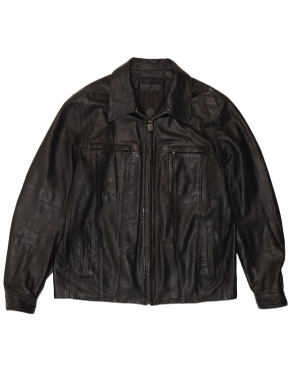 Chaqueta de cuero vintage para hombre IT 54 2XL cuero negro