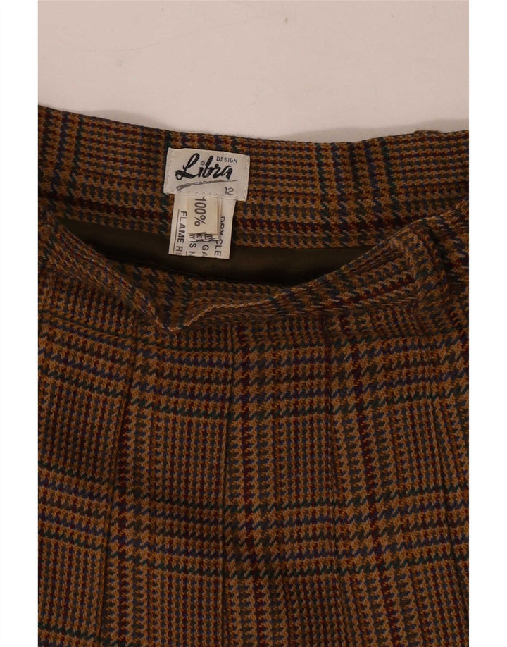 Falda plisada Libra para mujer UK 12 Medium W28 Lana de pata de gallo marrón