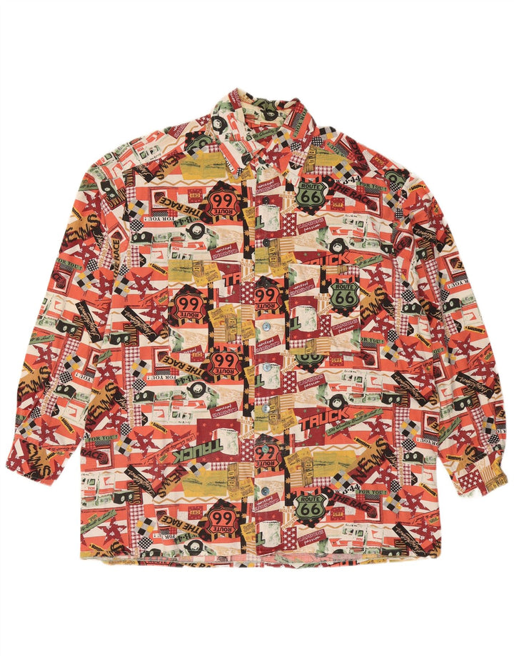 VINTAGE Camisa con estampado abstracto para hombre 2XL Multicolor