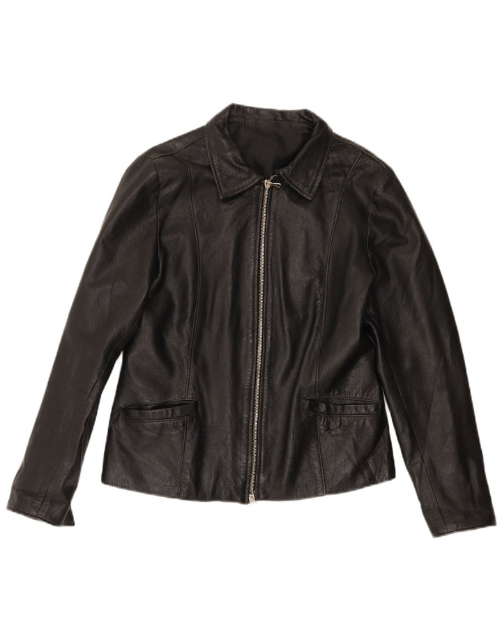 Vintage mujer chaqueta de cuero Reino Unido 14 cuero negro medio