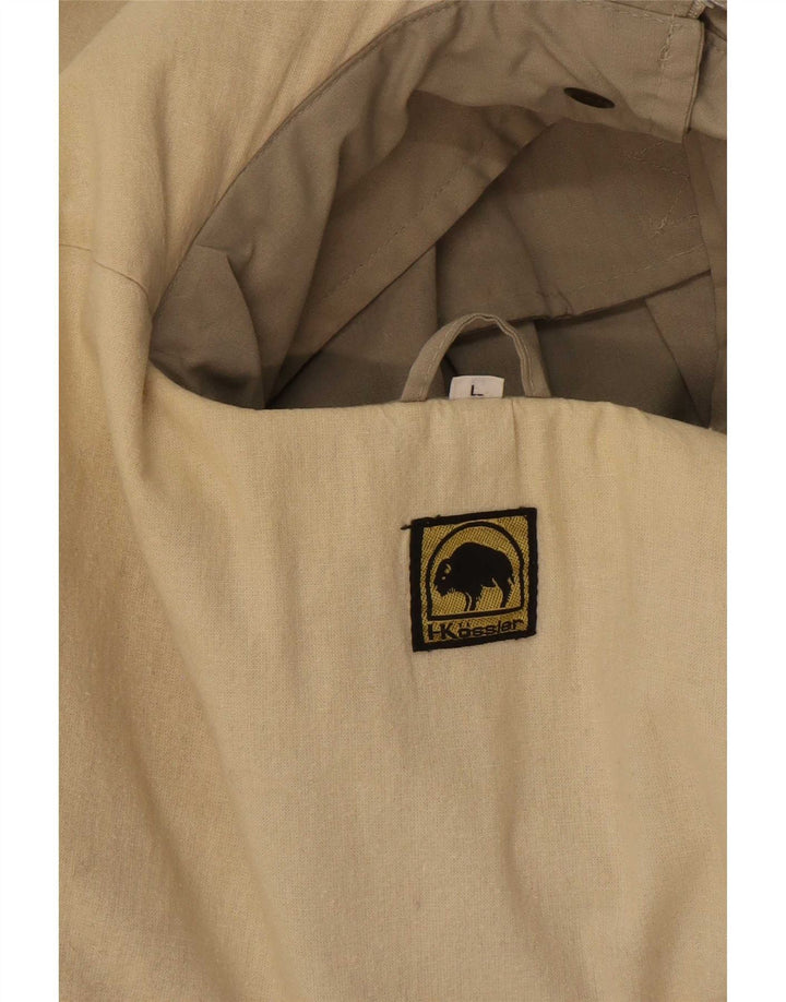 Vintage hombres con capucha chaqueta utilitaria Reino Unido 40 grande beige