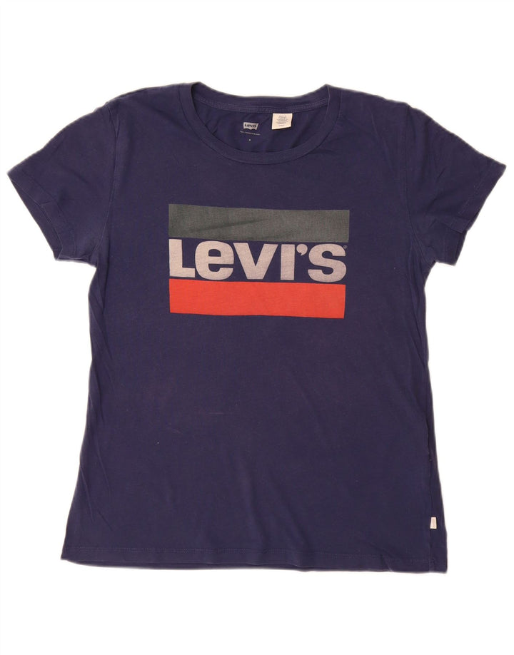 LEVI'S Camiseta gráfica para mujer Top UK 10 Small Azul marino Algodón