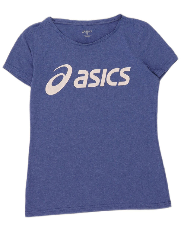 Asics Camiseta gráfica para mujer Top UK 10 Small Blue Moteado Algodón
