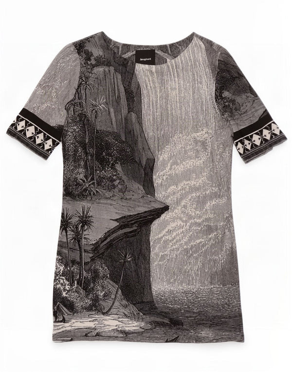 Desigual Vestido recto con gráfico hawaiano para mujer EU 38 Gris medio Geométrico