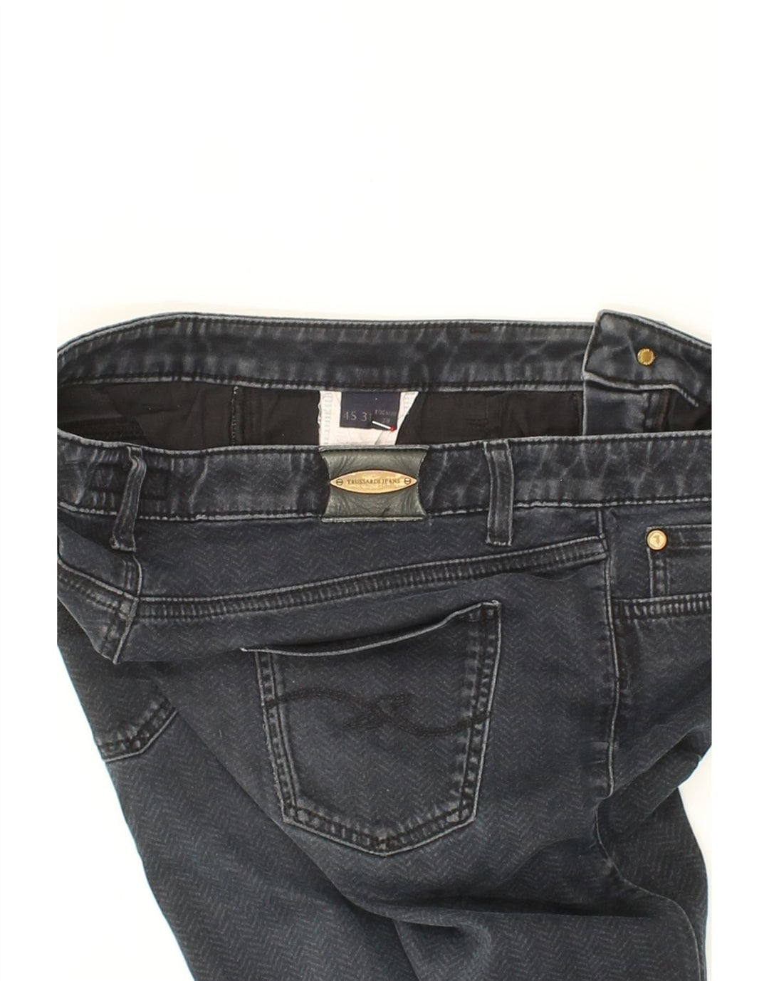 TRUSSARDI Womens Slim Jeans W32 L31 Blue Herringbone Vintage Trussardi and Second-Hand Trussardi from Messina Hembry 