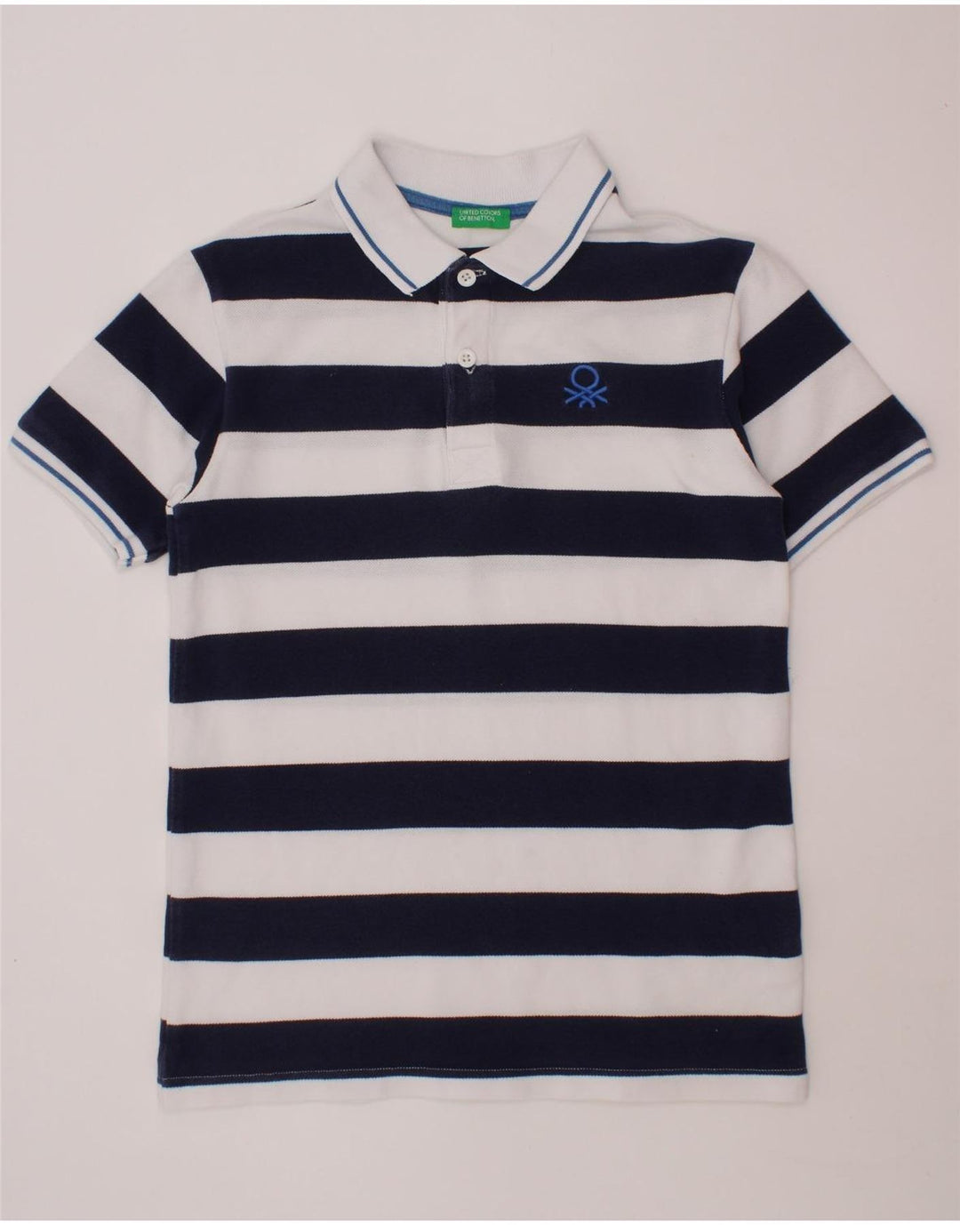 BENETTON Polo Niño 10-11 Años XL Azul Marino Rayas Algodón