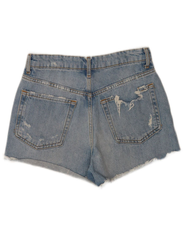 Zara Pantalones cortos de mezclilla desgastados para mujer EU 36 XS W26 Azul