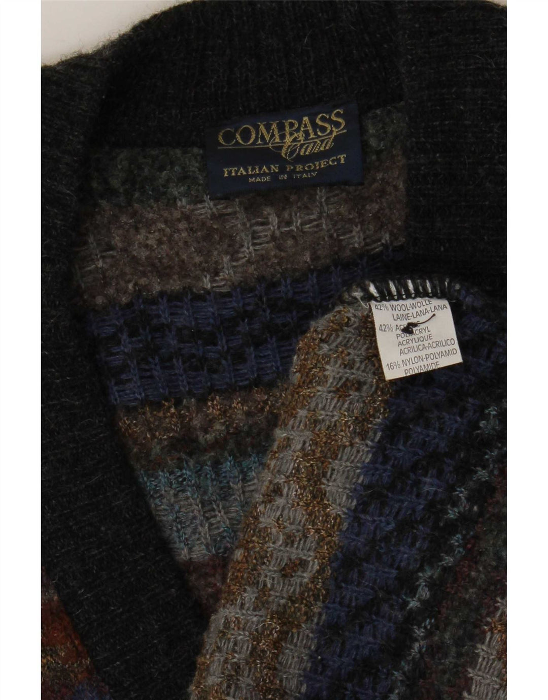 COMPASS CARD Cárdigan para hombre IT 52 Lana geométrica gris grande
