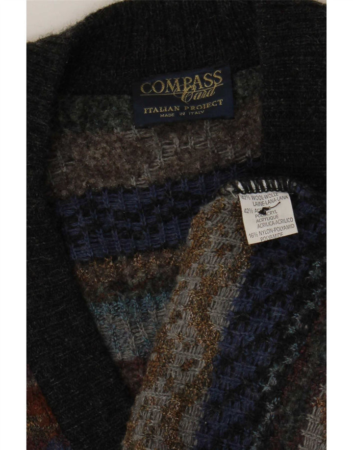 COMPASS CARD Cárdigan para hombre IT 52 Lana geométrica gris grande
