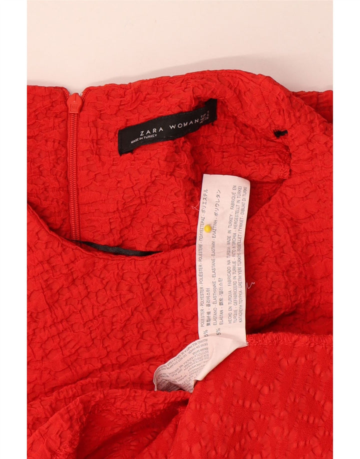 Zara Vestido Acampanado Sin Mangas para Mujer UK 8 Small Poliéster Rojo