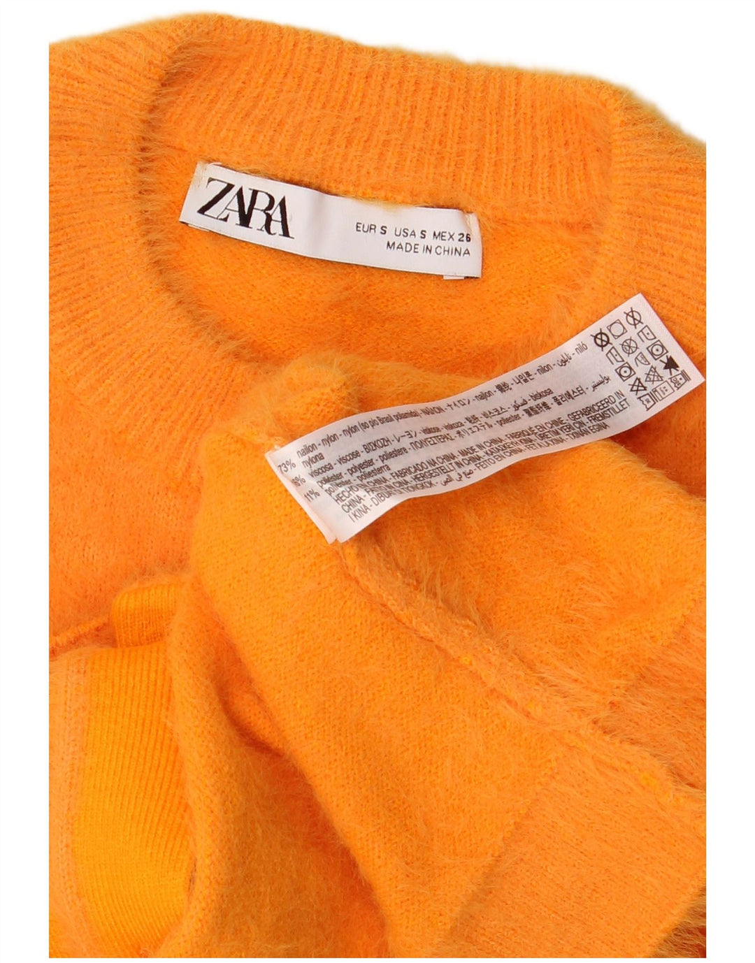 Zara Mujer Crop Cardigan Suéter UK 10 Small Naranja Nylon