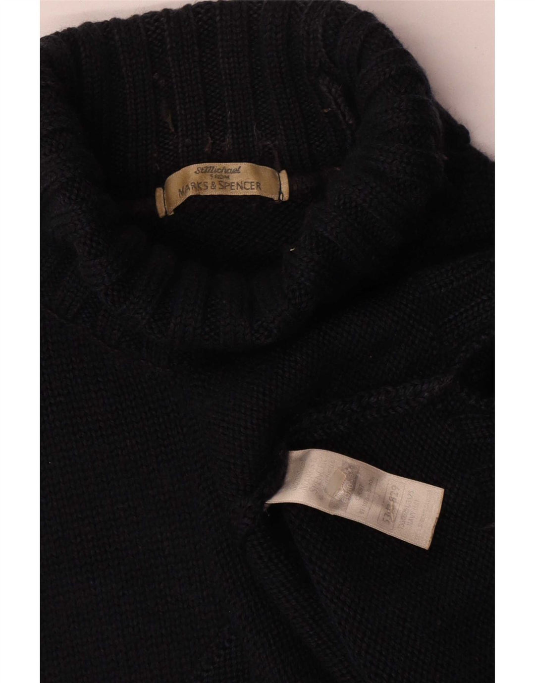 Marks & Spencer Jersey con cuello vuelto para hombre de lana azul marino mediano