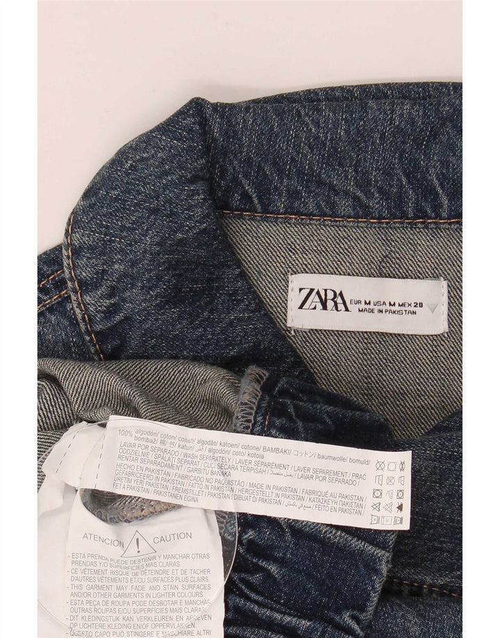 Zara Mujer Crop Chaqueta Vaquera Extragrande UK 44 Algodón Azul Medio