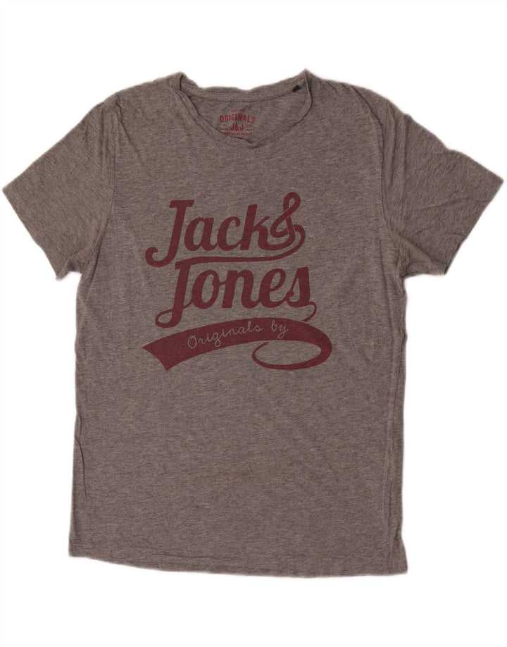 Jack & Jones Hombre Camiseta gráfica Top Algodón moteado gris medio