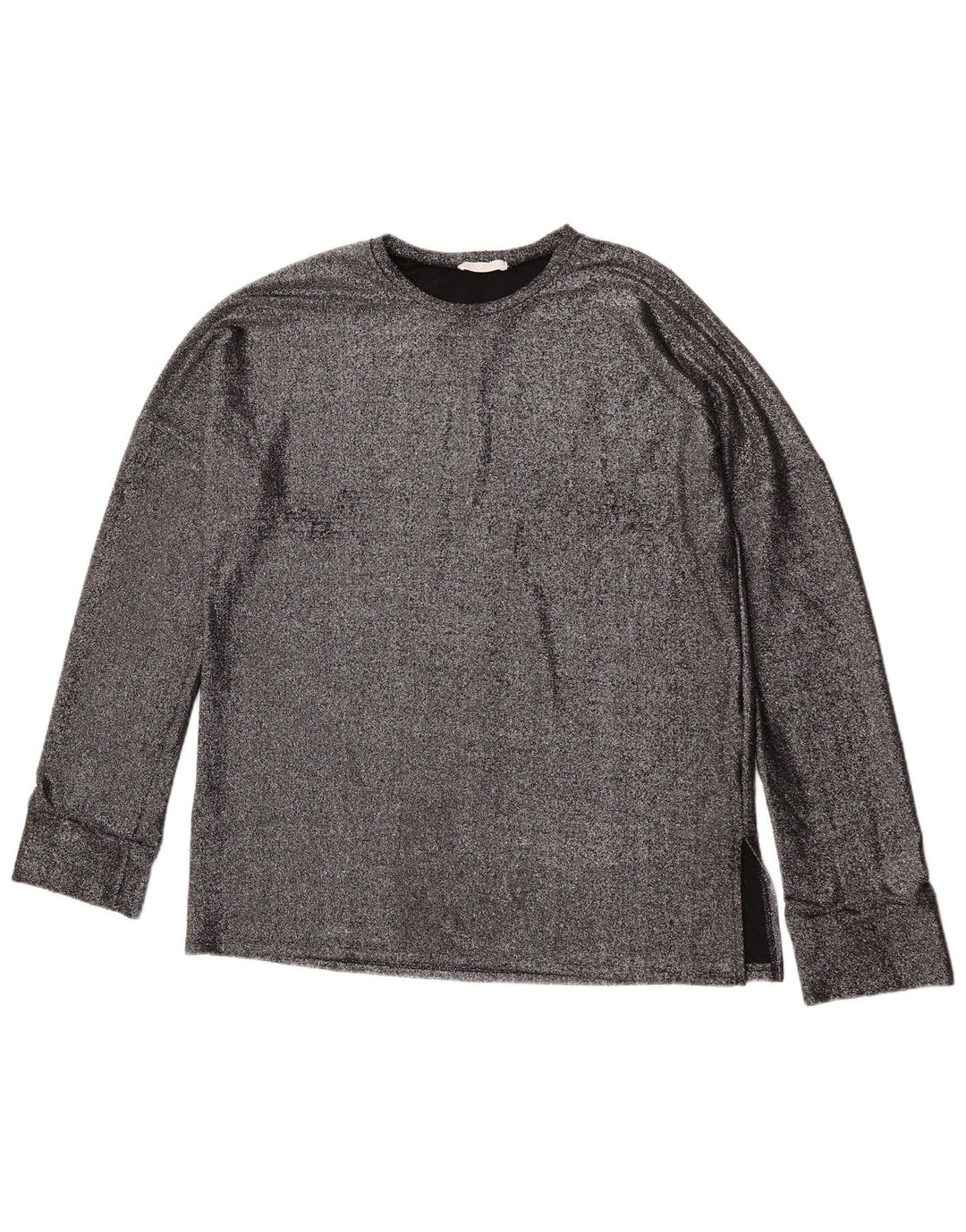 Zara Mujer Top Extragrande Manga Larga UK 10 Small Plata Poliamida
