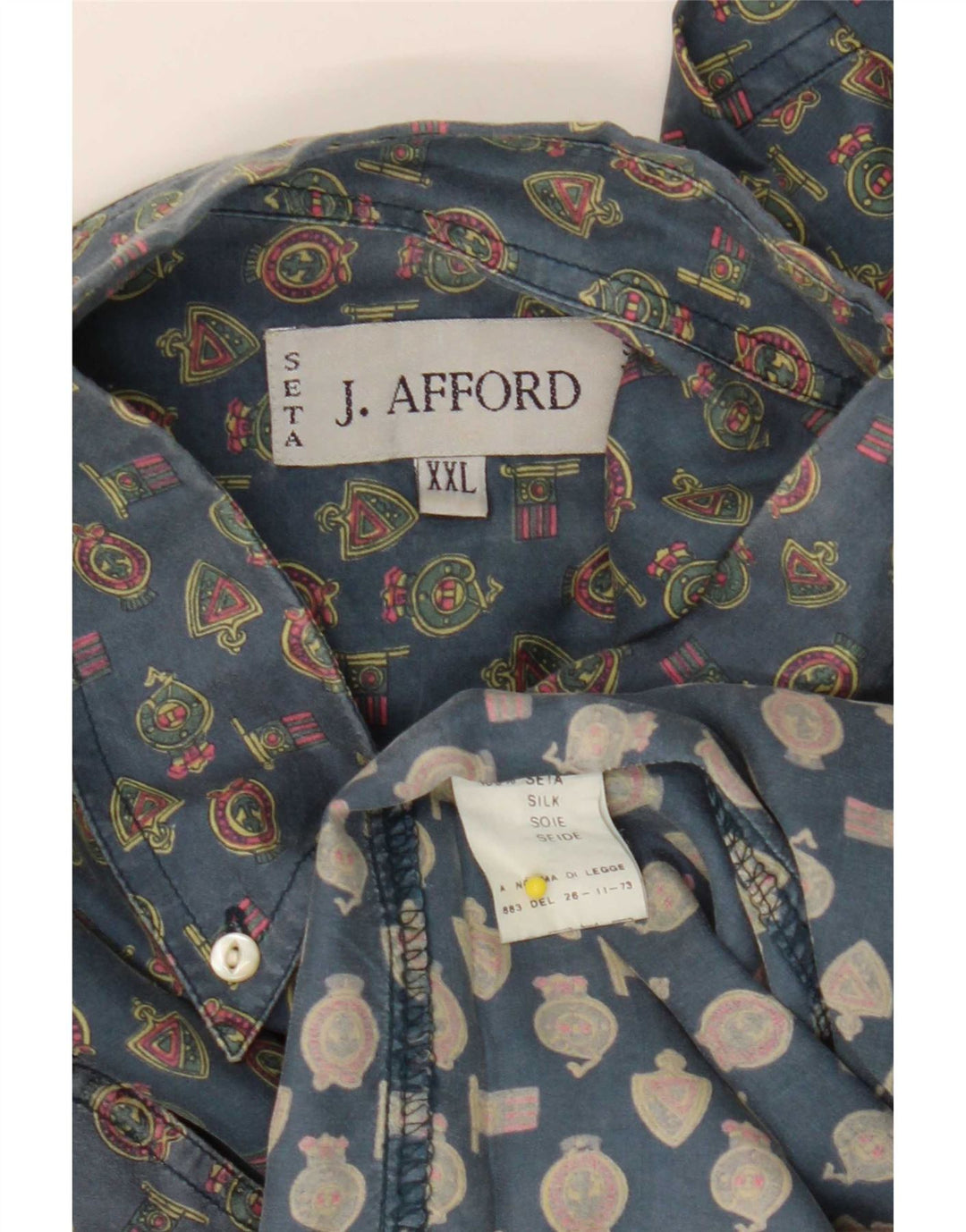 Camisa vintage con patrón abstracto para hombre 2XL Seda geométrica azul