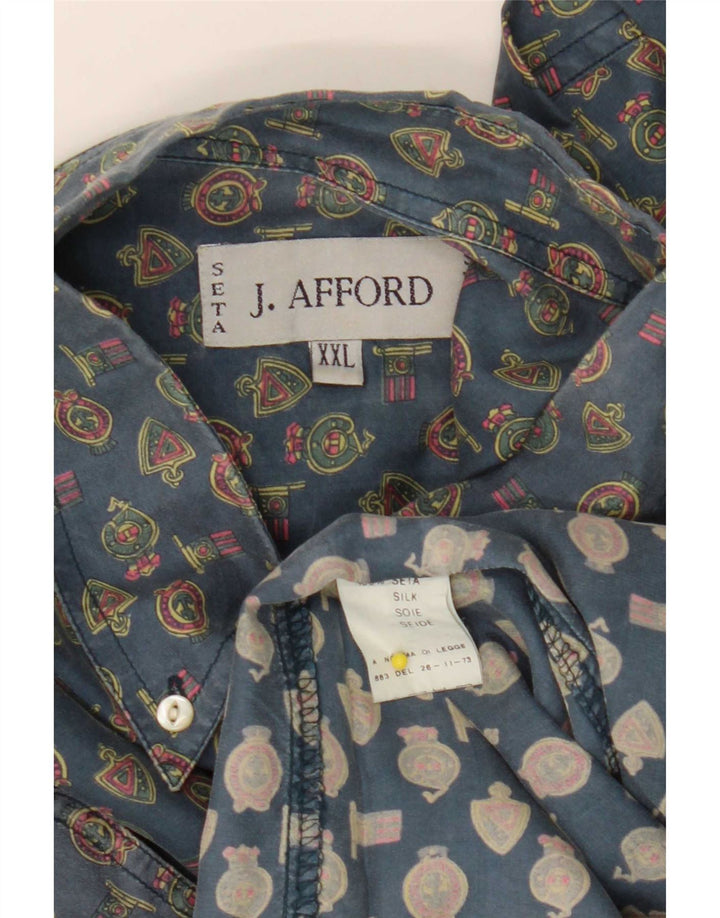 Camisa vintage con patrón abstracto para hombre 2XL Seda geométrica azul