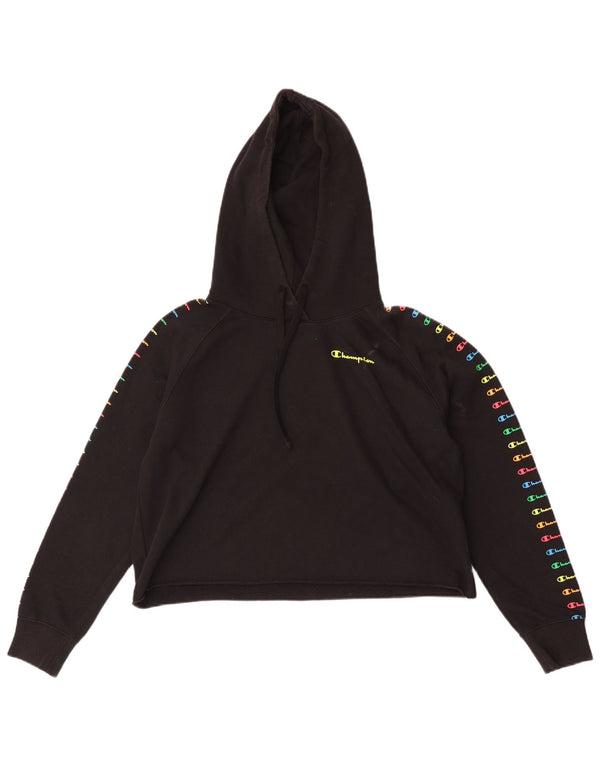 Champion Crop Graphic Sudadera con capucha para mujer UK 10 Small Black Cotton