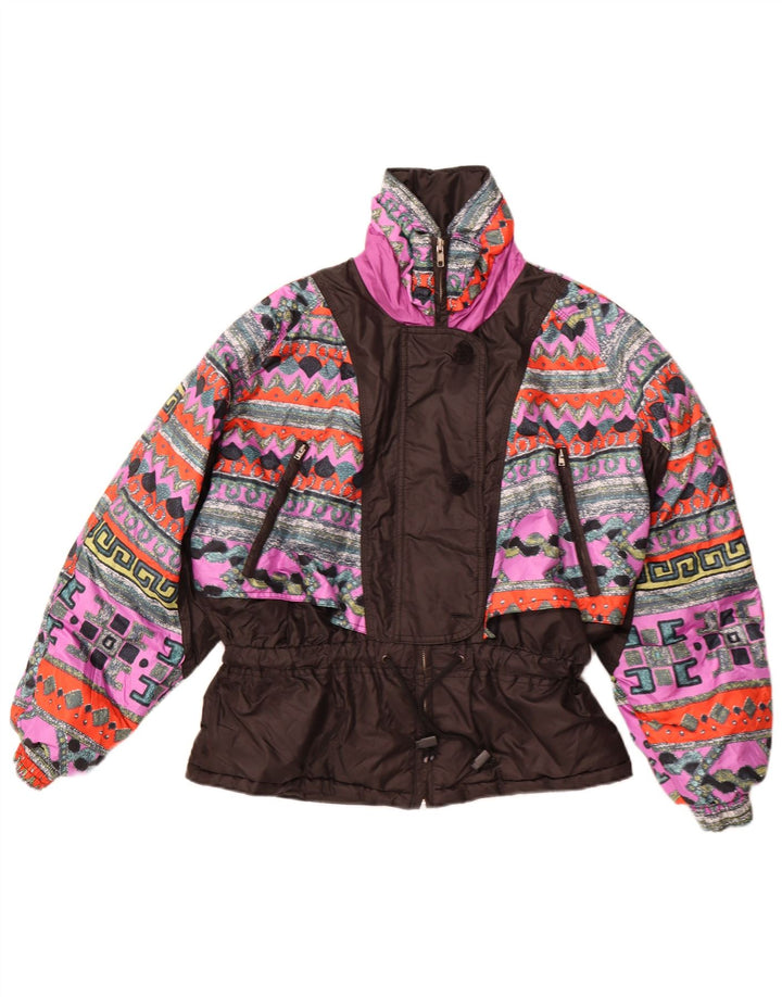 Vintage mujer cortavientos chaqueta EU 42 poliéster geométrico negro grande