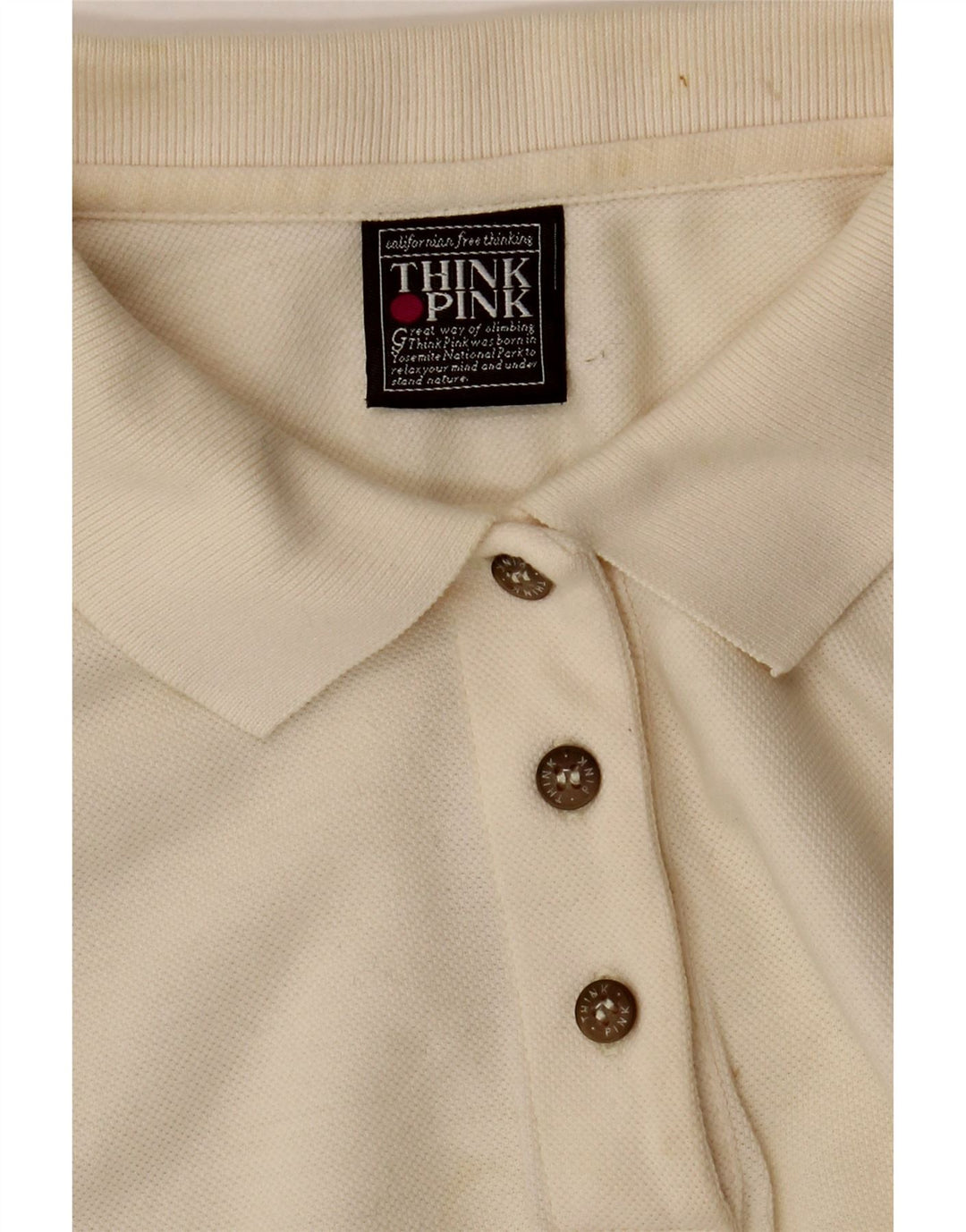 THINK PINK Womens Polo Shirt UK 16 Large Off White Vintage Think Pink and Second-Hand Think Pink from Messina Hembry 