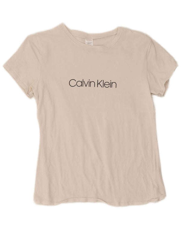 Calvin Klein Camiseta gráfica para mujer Top UK 10 Small White Cotton