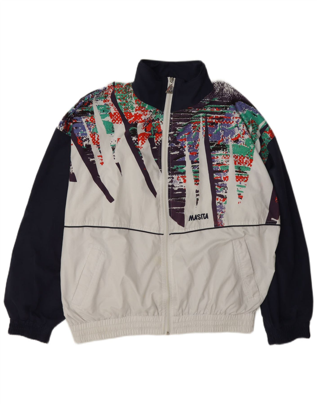Masita Hombre Chándal Top Chaqueta Mediana Blanco Colorblock Poliéster
