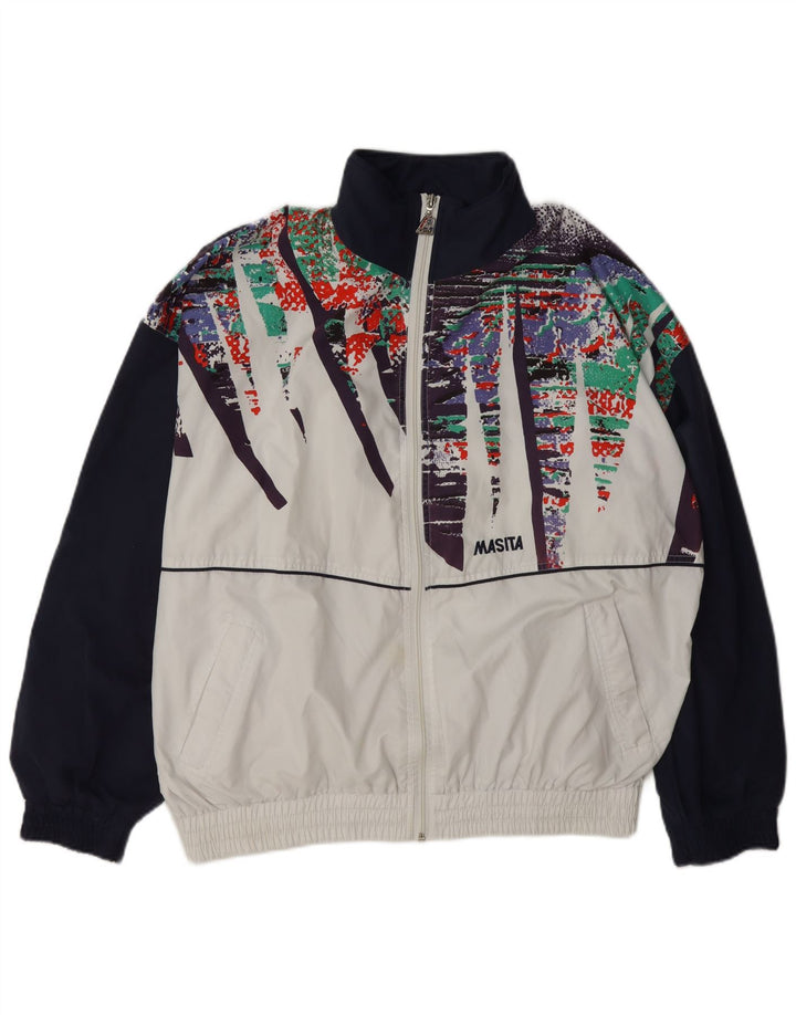Masita Hombre Chándal Top Chaqueta Mediana Blanco Colorblock Poliéster