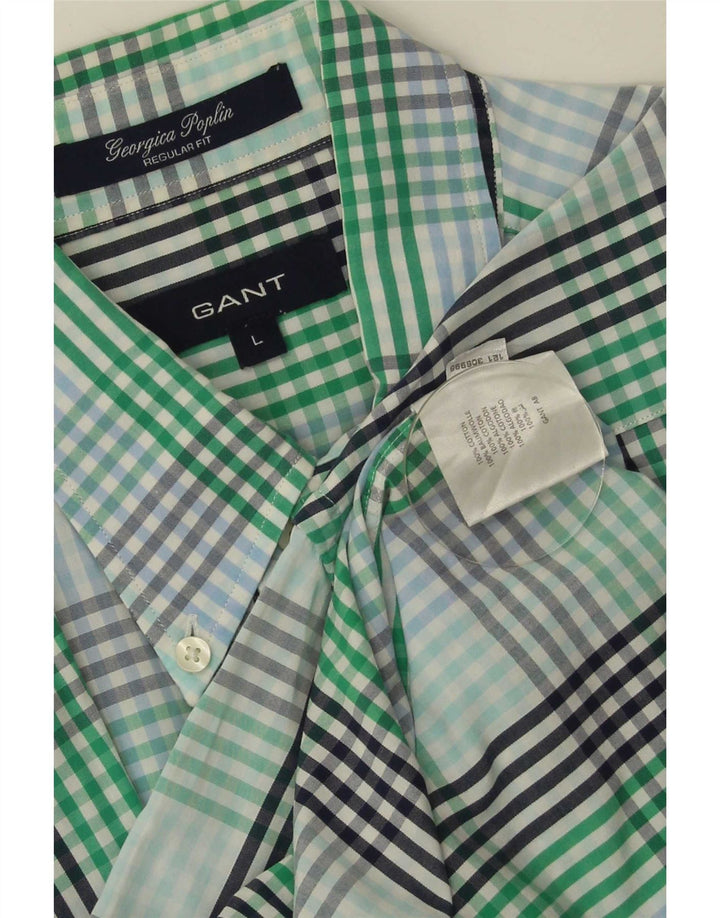Gant Camisa Regular Fit De Manga Corta De Algodón A Cuadros Verde Grande Hombre