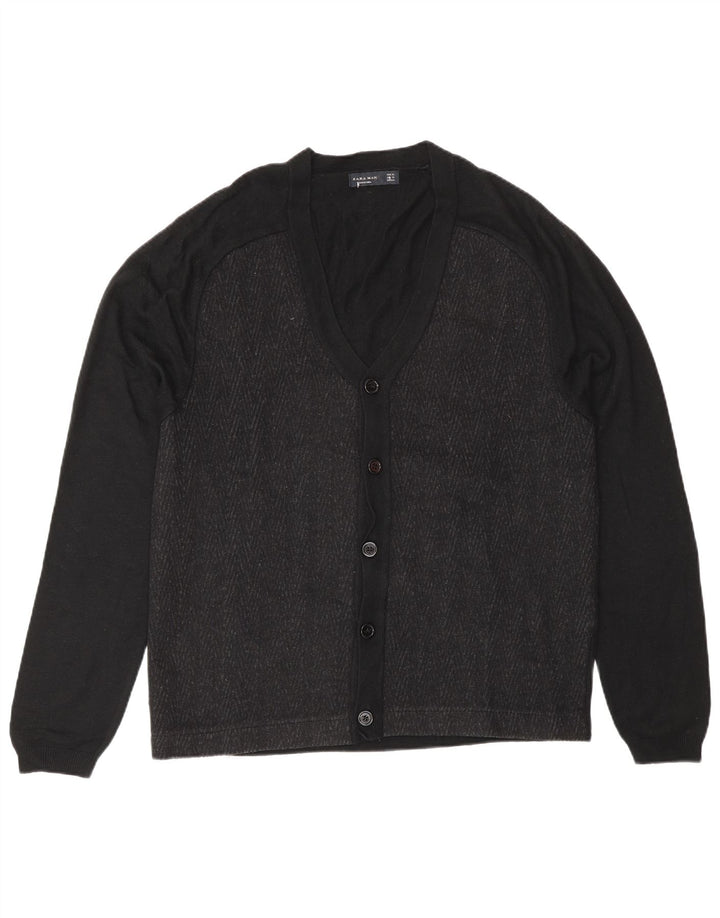Zara Hombre Jersey Cárdigan XL Negro Colorblock