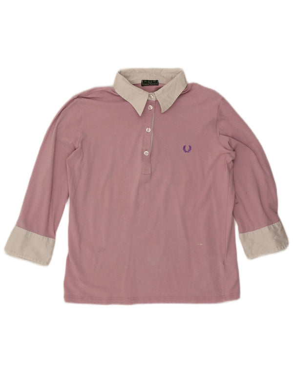 Fred Perry Polo De Manga 3/4 Para Mujer UK 40 XL Algodón Color Block Rosa