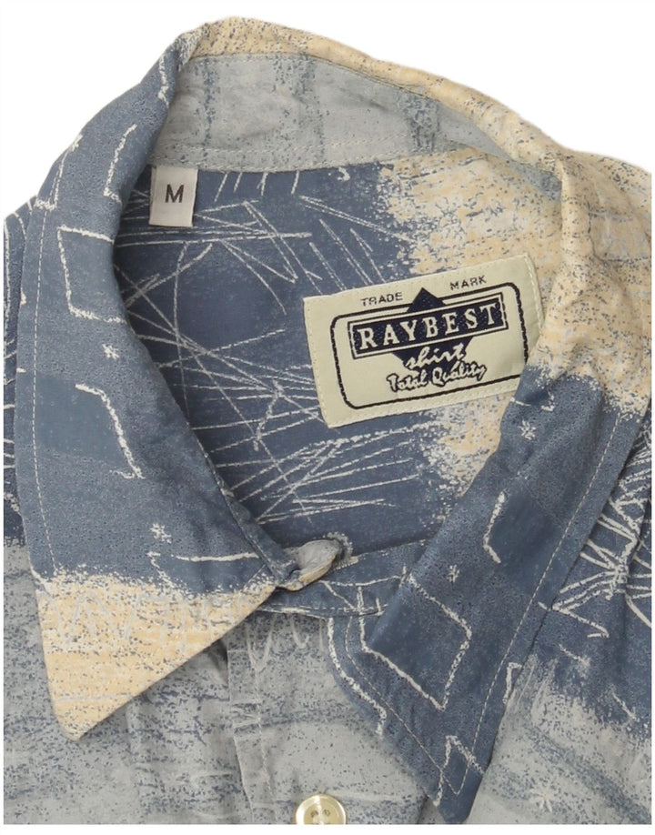 RAYBEST Camisa de manga corta para hombre azul medio geométrico