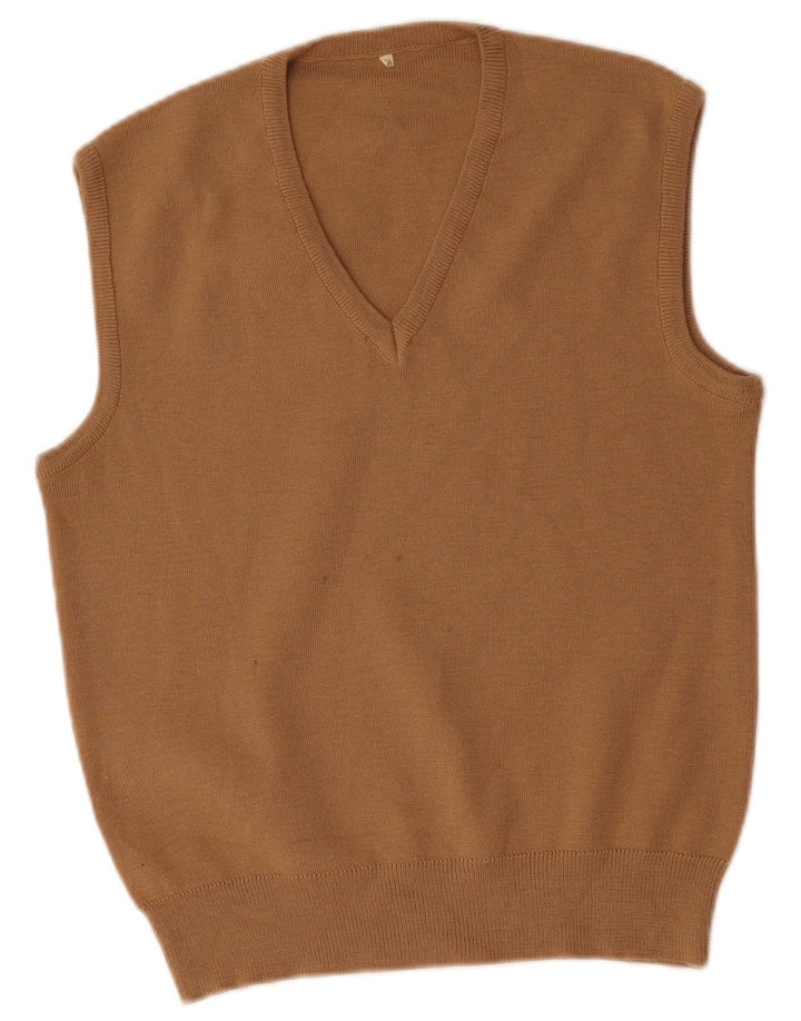 Vintage Hombres Chaleco Tank Top IT 48 Lana Beige Mediana