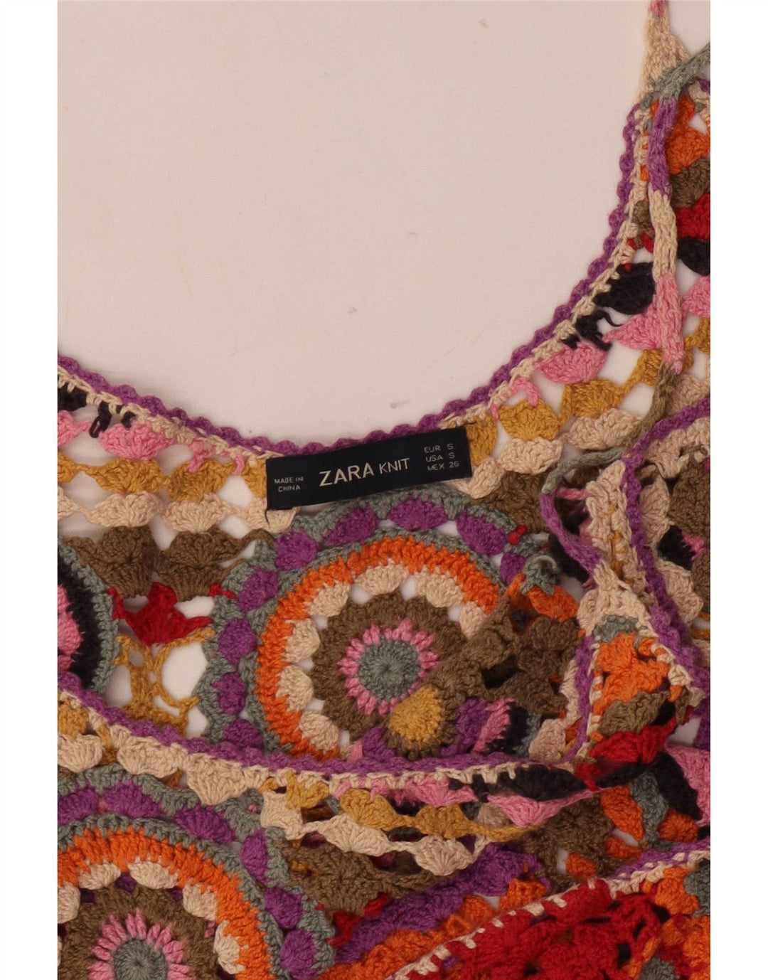 Zara Top Cami De Ganchillo Para Mujer UK 40 Pequeño Multicolor Geométrico