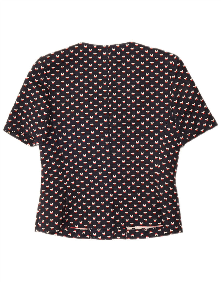 VINTAGE Mujer 3 Botones 2 Piezas Set UK 12 Medio Azul Marino Manchado