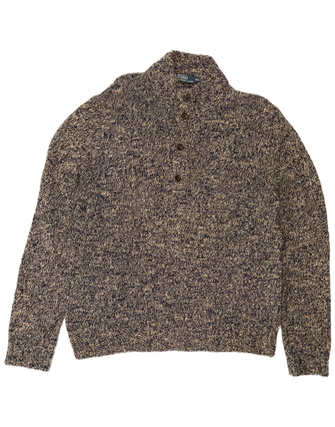 POLO RALPH LAUREN Suéter tipo jersey con cuello y botones para hombre 2XL Algodón moteado gris