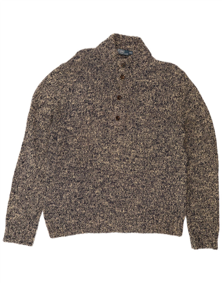 POLO RALPH LAUREN Suéter tipo jersey con cuello y botones para hombre 2XL Algodón moteado gris